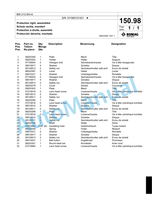Bomag BW 213 DH-4i Single Drum Wheel Drive Vibratory Roller Spare Parts Catalogue 00824445 4 Bomag BW 213 DH-4i Single Drum Wheel Drive Vibratory Roller Spare Parts Catalogue 00824445-4