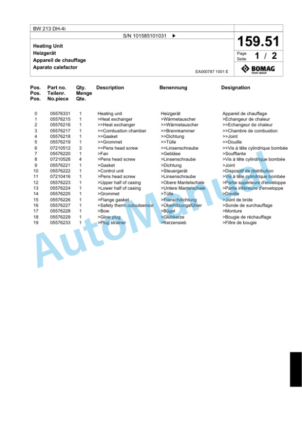 Bomag BW 213 DH-4i Single Drum Wheel Drive Vibratory Roller Spare Parts Catalogue 00824445 5 Bomag BW 213 DH-4i Single Drum Wheel Drive Vibratory Roller Spare Parts Catalogue 00824445-5