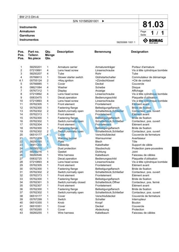 Bomag BW 213 DH-4i Single Drum Wheel Drive Vibratory Roller Spare Parts Catalogue 00824673 2 Bomag BW 213 DH-4i Single Drum Wheel Drive Vibratory Roller Spare Parts Catalogue 00824673-2