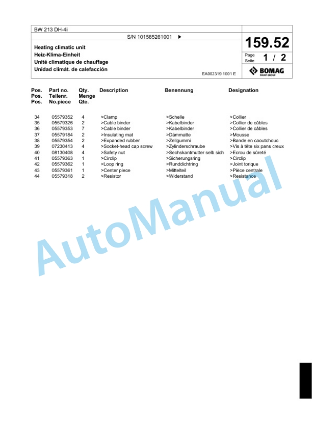 Bomag BW 213 DH-4i Single Drum Wheel Drive Vibratory Roller Spare Parts Catalogue 00824673 5 Bomag BW 213 DH-4i Single Drum Wheel Drive Vibratory Roller Spare Parts Catalogue 00824673-5