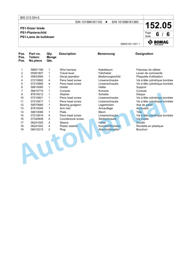 Bomag BW 213 DH-5 Single Drum Wheel Drive Vibratory Roller Spare Parts Catalogue 00824575 5 Bomag BW 213 DH-5 Single Drum Wheel Drive Vibratory Roller Spare Parts Catalogue 00824575-5