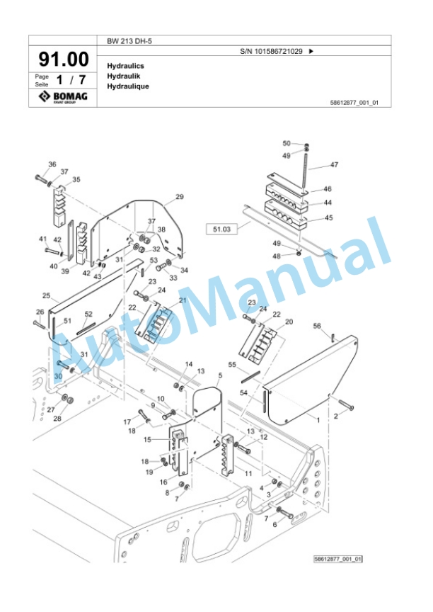 Bomag BW 213 DH-5 Single Drum Wheel Drive Vibratory Roller Spare Parts Catalogue 00825273 2 Bomag BW 213 DH-5 Single Drum Wheel Drive Vibratory Roller Spare Parts Catalogue 00825273-2