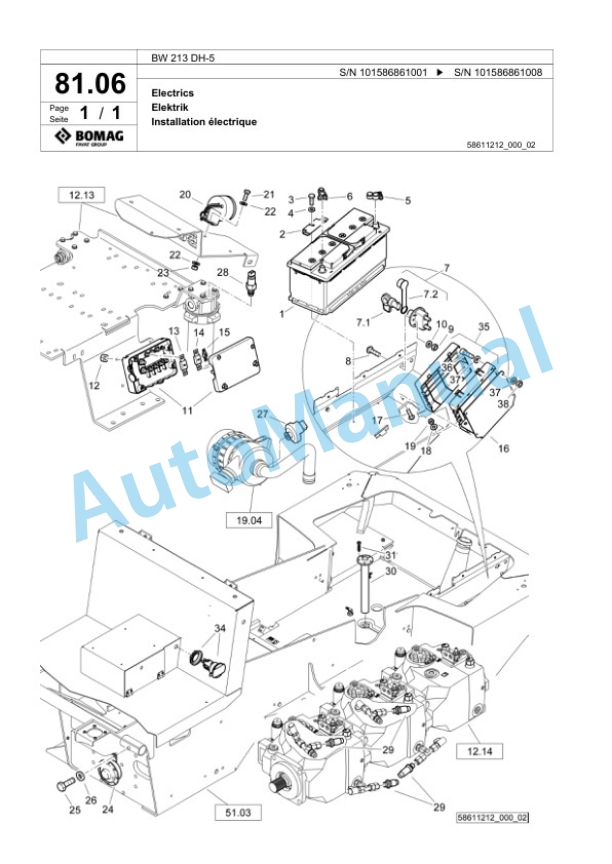 Bomag BW 213 DH-5 Single Drum Wheel Drive Vibratory Roller Spare Parts Catalogue 00825983 2 Bomag BW 213 DH-5 Single Drum Wheel Drive Vibratory Roller Spare Parts Catalogue 00825983-2