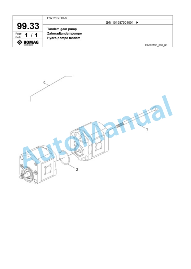 Bomag BW 213 DH-5 Single Drum Wheel Drive Vibratory Roller Spare Parts Catalogue 00826277 3 Bomag BW 213 DH-5 Single Drum Wheel Drive Vibratory Roller Spare Parts Catalogue 00826277-3