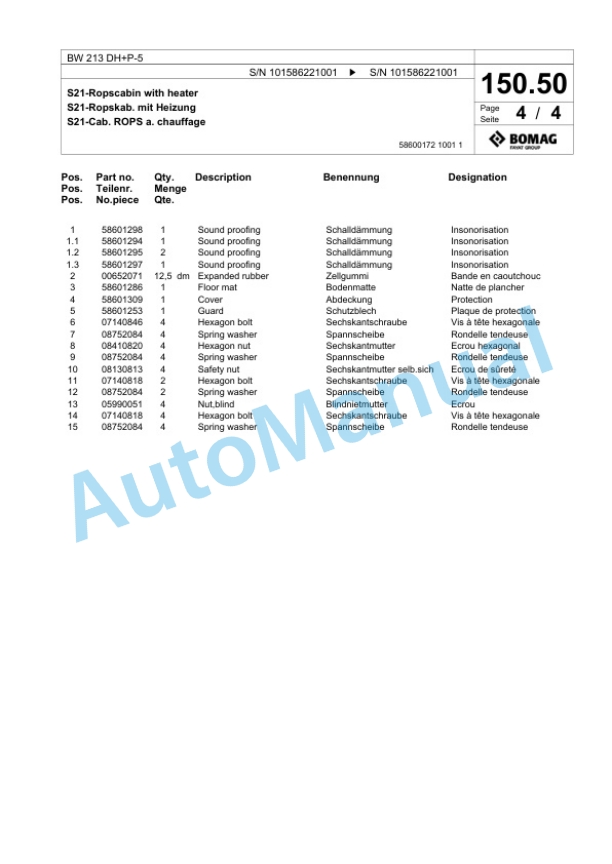 Bomag BW 213 DH Plus P-5 Single Drum Wheel Drive Vibratory Roller Spare Parts Catalogue 00824729 4 Bomag BW 213 DH Plus P-5 Single Drum Wheel Drive Vibratory Roller Spare Parts Catalogue 00824729-4