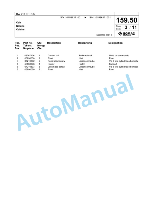 Bomag BW 213 DH Plus P-5 Single Drum Wheel Drive Vibratory Roller Spare Parts Catalogue 00824729 5 Bomag BW 213 DH Plus P-5 Single Drum Wheel Drive Vibratory Roller Spare Parts Catalogue 00824729-5