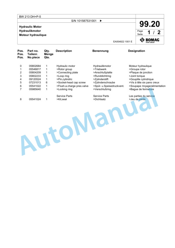 Bomag BW 213 DH Plus P-5 Single Drum Wheel Drive Vibratory Roller Spare Parts Catalogue 00826283 3 Bomag BW 213 DH Plus P-5 Single Drum Wheel Drive Vibratory Roller Spare Parts Catalogue 00826283-3