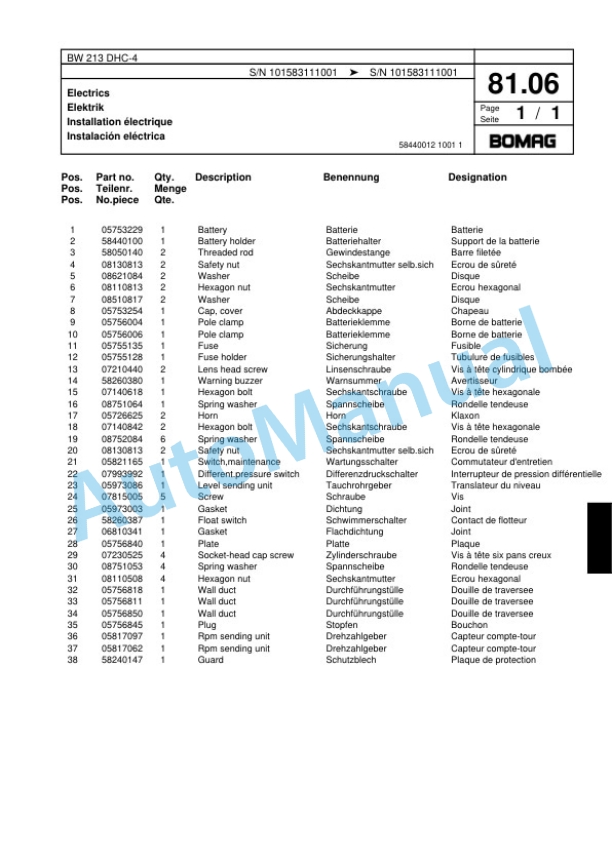 Bomag BW 213 DHC-4 Single Drum Wheel Drive Vibratory Roller Spare Parts Catalogue 00818331 2 Bomag BW 213 DHC-4 Single Drum Wheel Drive Vibratory Roller Spare Parts Catalogue 00818331-2