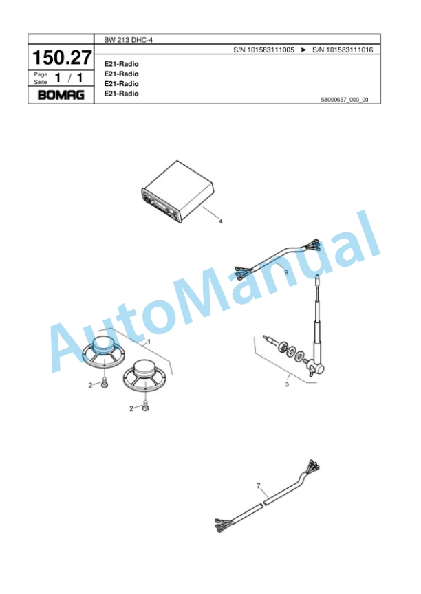 Bomag BW 213 DHC-4 Single Drum Wheel Drive Vibratory Roller Spare Parts Catalogue 00818331 3 Bomag BW 213 DHC-4 Single Drum Wheel Drive Vibratory Roller Spare Parts Catalogue 00818331-3
