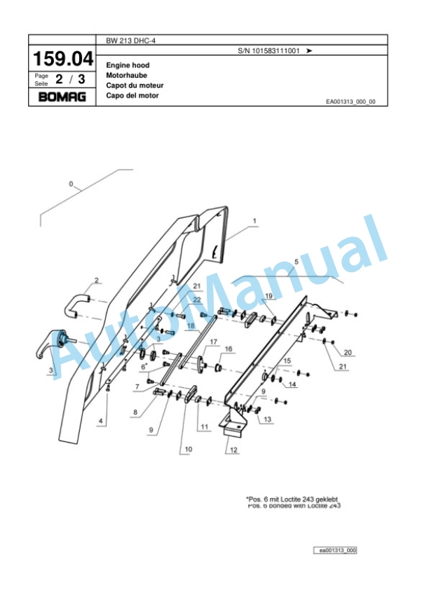 Bomag BW 213 DHC-4 Single Drum Wheel Drive Vibratory Roller Spare Parts Catalogue 00818331 4 Bomag BW 213 DHC-4 Single Drum Wheel Drive Vibratory Roller Spare Parts Catalogue 00818331-4