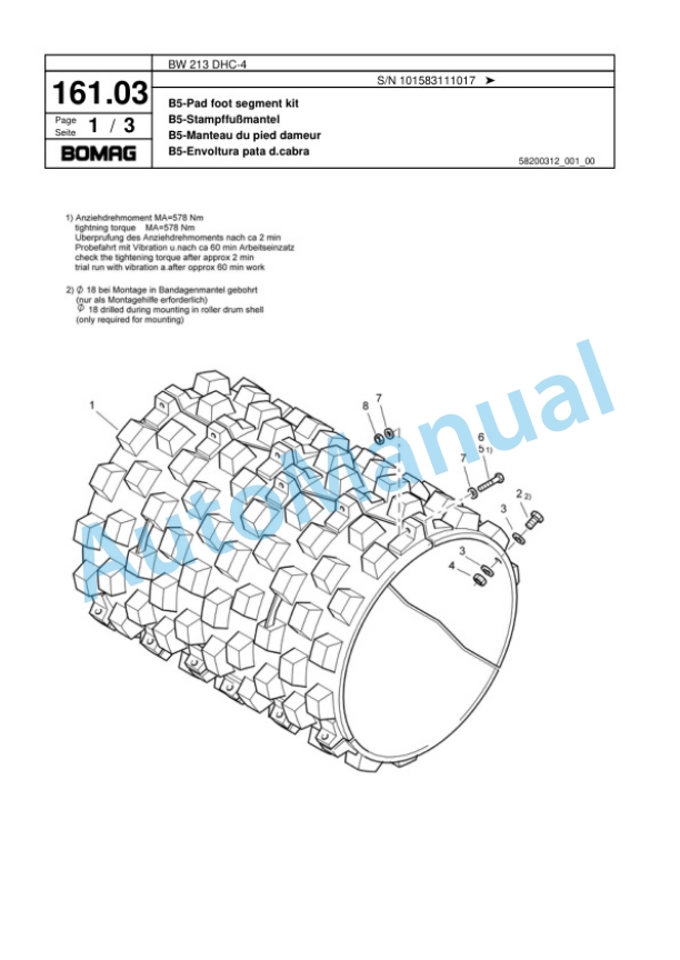 Bomag BW 213 DHC-4 Single Drum Wheel Drive Vibratory Roller Spare Parts Catalogue 00818331 5 Bomag BW 213 DHC-4 Single Drum Wheel Drive Vibratory Roller Spare Parts Catalogue 00818331-5