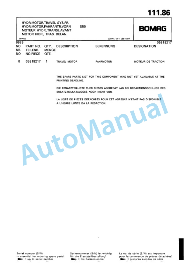 Bomag BW 213 PD-2, BW 214 PD-2 Single Drum Wheel Drive Vibratory Roller Spare Parts Catalogue 00810618 5 Bomag BW 213 PD-2, BW 214 PD-2 Single Drum Wheel Drive Vibratory Roller Spare Parts Catalogue 00810618-5