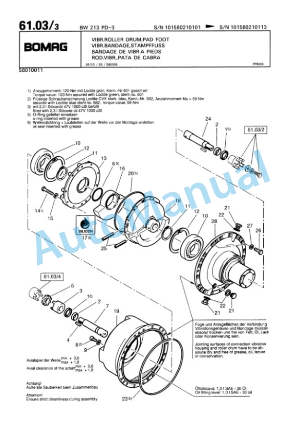 Bomag BW 213 PD-3 Single Drum Wheel Drive Vibratory Roller Spare Parts Catalogue 00815321 2 Bomag BW 213 PD-3 Single Drum Wheel Drive Vibratory Roller Spare Parts Catalogue 00815321-2