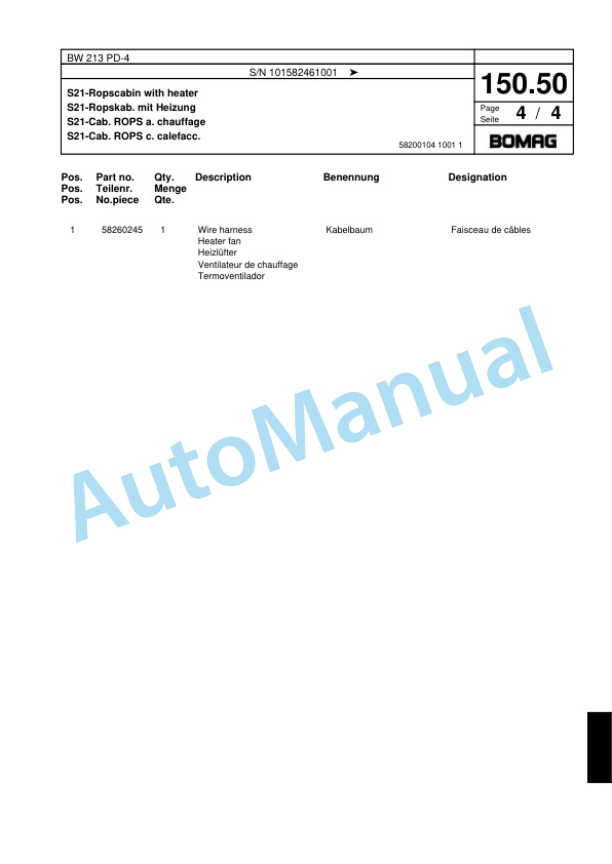Bomag BW 213 PD-4 Single Drum Wheel Drive Vibratory Roller Spare Parts Catalogue 00818167 5 Bomag BW 213 PD-4 Single Drum Wheel Drive Vibratory Roller Spare Parts Catalogue 00818167-5
