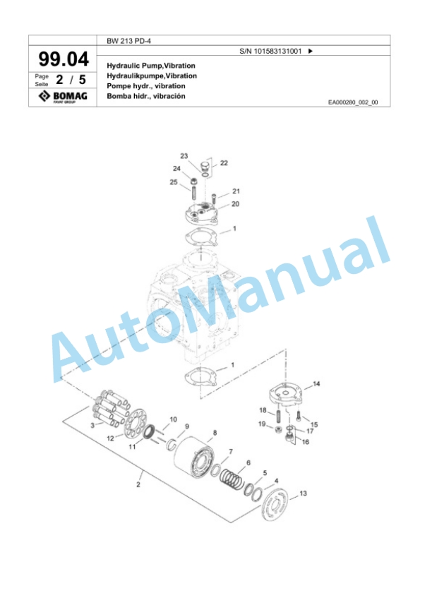 Bomag BW 213 PD-4 Single Drum Wheel Drive Vibratory Roller Spare Parts Catalogue 00818335 3 Bomag BW 213 PD-4 Single Drum Wheel Drive Vibratory Roller Spare Parts Catalogue 00818335-3