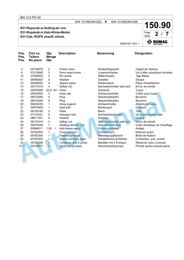 Bomag BW 213 PD-40 Single Drum Wheel Drive Vibratory Roller Spare Parts Catalogue 00818063 3 Bomag BW 213 PD-40 Single Drum Wheel Drive Vibratory Roller Spare Parts Catalogue 00818063-3