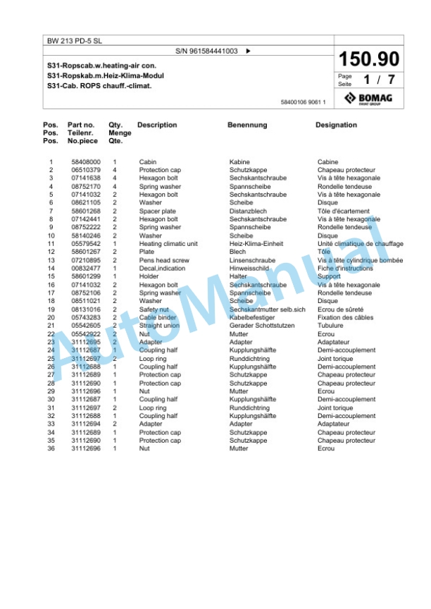 Bomag BW 213 PD-5 SL Single Drum Wheel Drive Vibratory Roller Spare Parts Catalogue 00826711 4 Bomag BW 213 PD-5 SL Single Drum Wheel Drive Vibratory Roller Spare Parts Catalogue 00826711-4