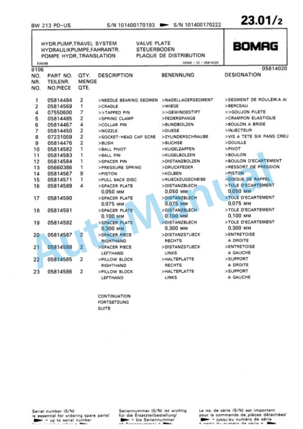 Bomag BW 213 PD Single Drum Wheel Drive Vibratory Roller Spare Parts Catalogue 00810138 2 Bomag BW 213 PD Single Drum Wheel Drive Vibratory Roller Spare Parts Catalogue 00810138-2