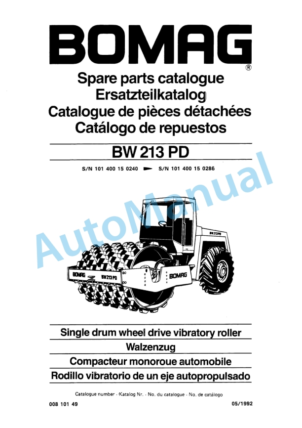 Bomag BW 213 PD Single Drum Wheel Drive Vibratory Roller Spare Parts Catalogue 00810149 1 Bomag BW 213 PD Single Drum Wheel Drive Vibratory Roller Spare Parts Catalogue 00810149