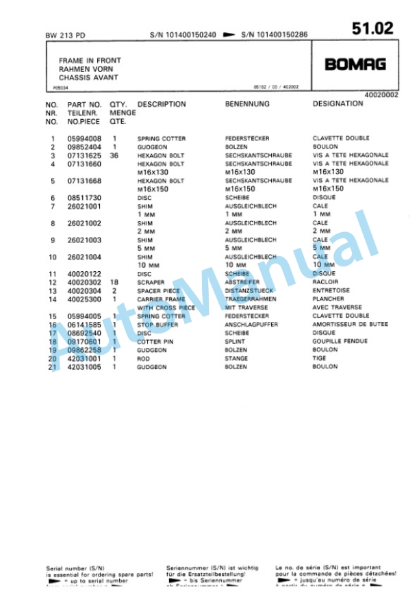 Bomag BW 213 PD Single Drum Wheel Drive Vibratory Roller Spare Parts Catalogue 00810149 3 Bomag BW 213 PD Single Drum Wheel Drive Vibratory Roller Spare Parts Catalogue 00810149-3