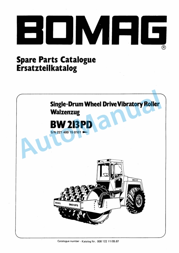 Bomag BW 213 PD Single Drum Wheel Drive Vibratory Roller Spare Parts Catalogue 00812211 1 Bomag BW 213 PD Single Drum Wheel Drive Vibratory Roller Spare Parts Catalogue 00812211