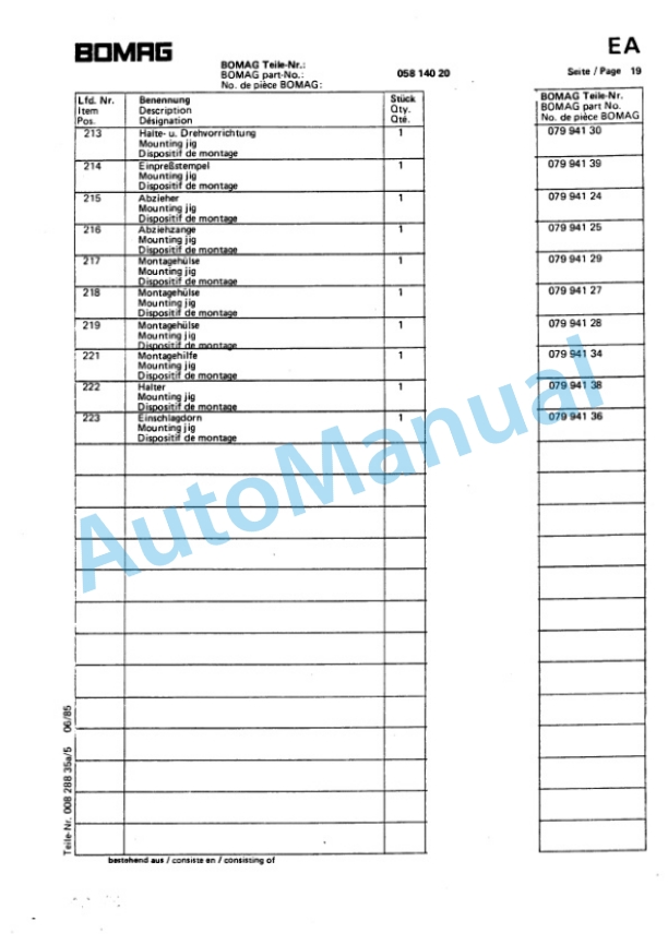 Bomag BW 213 PD Spare Parts Catalogue 00814292 2 Bomag BW 213 PD Spare Parts Catalogue 00814292-2