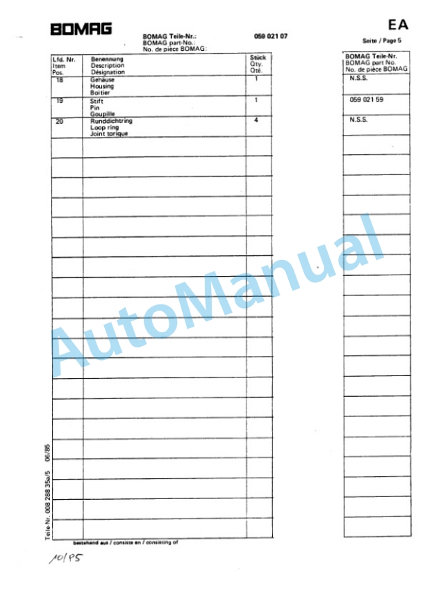 Bomag BW 213 PD Spare Parts Catalogue 00814292 3 Bomag BW 213 PD Spare Parts Catalogue 00814292-3