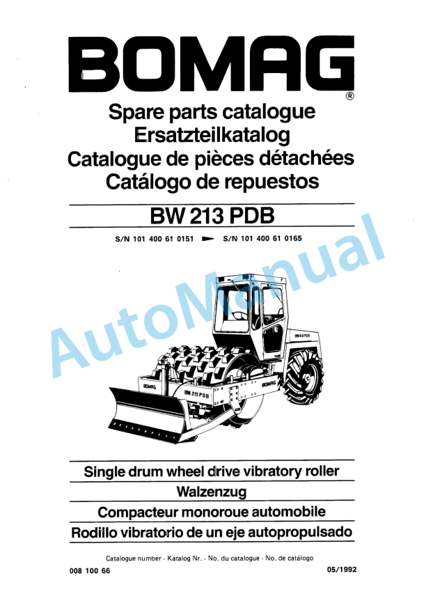 Bomag BW 213 PDB Single Drum Wheel Drive Vibratory Roller Spare Parts Catalogue 00810066 1 Bomag BW 213 PDB Single Drum Wheel Drive Vibratory Roller Spare Parts Catalogue 00810066