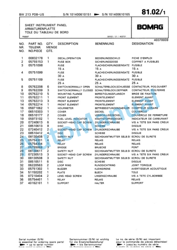 Bomag BW 213 PDB Single Drum Wheel Drive Vibratory Roller Spare Parts Catalogue 00810066 5 Bomag BW 213 PDB Single Drum Wheel Drive Vibratory Roller Spare Parts Catalogue 00810066-5