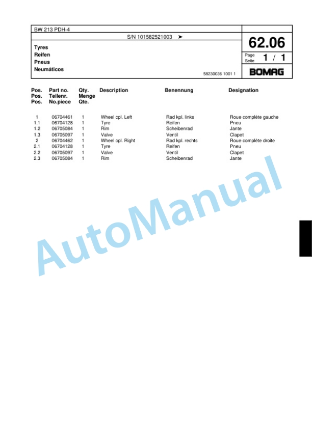 Bomag BW 213 PDH-4 Single Drum Wheel Drive Vibratory Roller Spare Parts Catalogue 00817777 2 Bomag BW 213 PDH-4 Single Drum Wheel Drive Vibratory Roller Spare Parts Catalogue 00817777-2