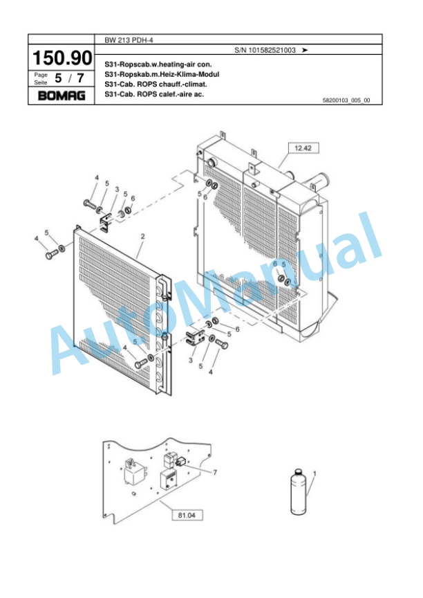 Bomag BW 213 PDH-4 Single Drum Wheel Drive Vibratory Roller Spare Parts Catalogue 00817777 5 Bomag BW 213 PDH-4 Single Drum Wheel Drive Vibratory Roller Spare Parts Catalogue 00817777-5
