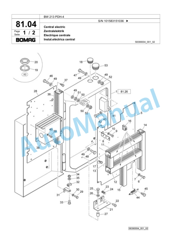 Bomag BW 213 PDH-4 Single Drum Wheel Drive Vibratory Roller Spare Parts Catalogue 00818121 2 Bomag BW 213 PDH-4 Single Drum Wheel Drive Vibratory Roller Spare Parts Catalogue 00818121-2