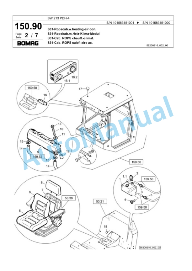 Bomag BW 213 PDH-4 Single Drum Wheel Drive Vibratory Roller Spare Parts Catalogue 00818121 4 Bomag BW 213 PDH-4 Single Drum Wheel Drive Vibratory Roller Spare Parts Catalogue 00818121-4