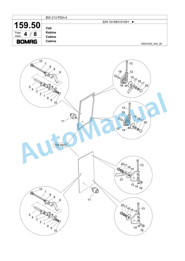 Bomag BW 213 PDH-4 Single Drum Wheel Drive Vibratory Roller Spare Parts Catalogue 00818121 5 Bomag BW 213 PDH-4 Single Drum Wheel Drive Vibratory Roller Spare Parts Catalogue 00818121-5