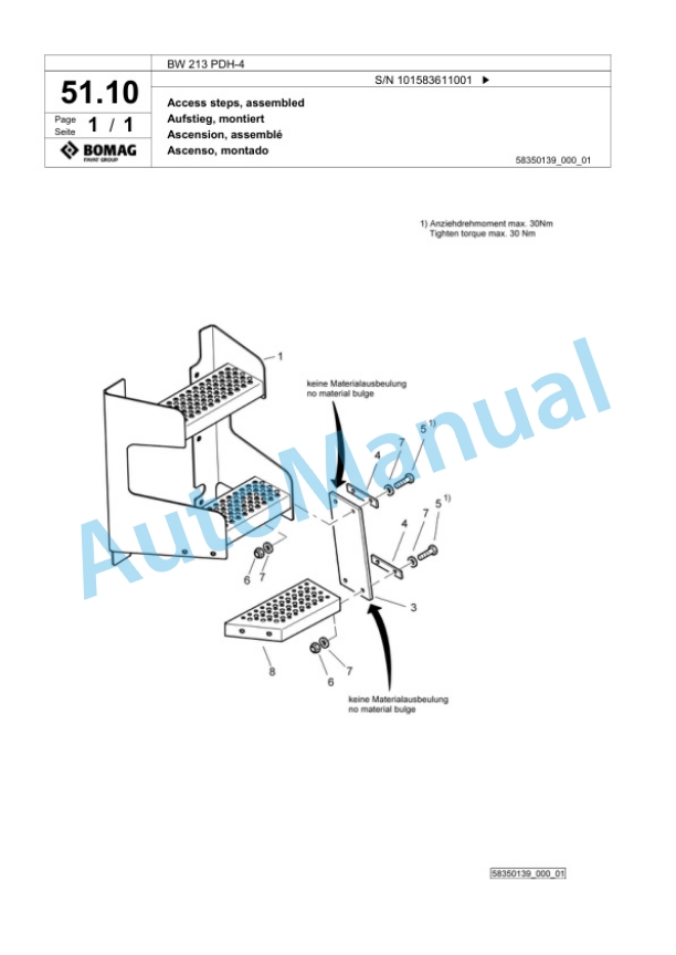 Bomag BW 213 PDH-4 Single Drum Wheel Drive Vibratory Roller Spare Parts Catalogue 00824423 2 Bomag BW 213 PDH-4 Single Drum Wheel Drive Vibratory Roller Spare Parts Catalogue 00824423-2