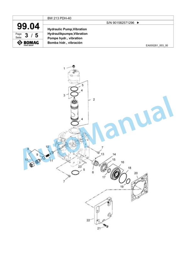 Bomag BW 213 PDH-40 Single Drum Wheel Drive Vibratory Roller Spare Parts Catalogue 00817732 2 Bomag BW 213 PDH-40 Single Drum Wheel Drive Vibratory Roller Spare Parts Catalogue 00817732-2