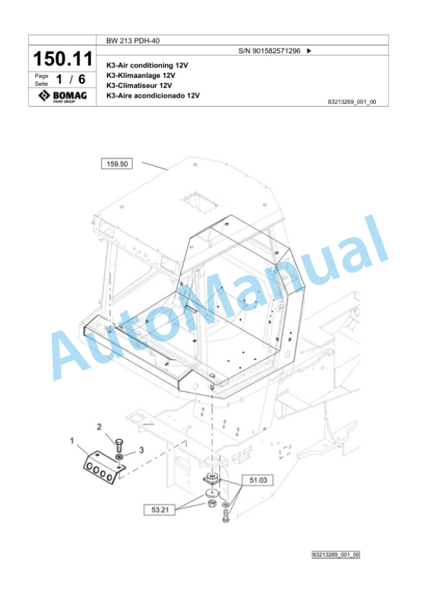Bomag BW 213 PDH-40 Single Drum Wheel Drive Vibratory Roller Spare Parts Catalogue 00817732 3 Bomag BW 213 PDH-40 Single Drum Wheel Drive Vibratory Roller Spare Parts Catalogue 00817732-3