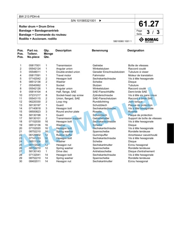 Bomag BW 213 PDH-4i Single Drum Wheel Drive Vibratory Roller Spare Parts Catalogue 00824685 2 Bomag BW 213 PDH-4i Single Drum Wheel Drive Vibratory Roller Spare Parts Catalogue 00824685-2