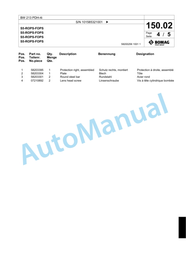 Bomag BW 213 PDH-4i Single Drum Wheel Drive Vibratory Roller Spare Parts Catalogue 00824685 3 Bomag BW 213 PDH-4i Single Drum Wheel Drive Vibratory Roller Spare Parts Catalogue 00824685-3