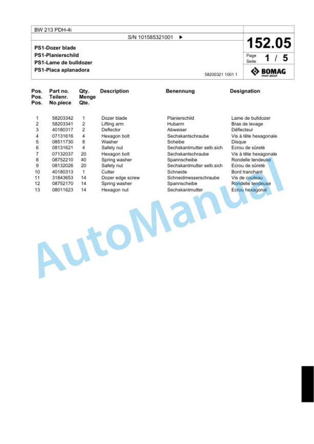 Bomag BW 213 PDH-4i Single Drum Wheel Drive Vibratory Roller Spare Parts Catalogue 00824685 4 Bomag BW 213 PDH-4i Single Drum Wheel Drive Vibratory Roller Spare Parts Catalogue 00824685-4