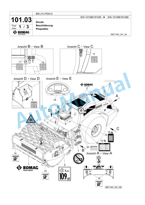 Bomag BW 213 PDH-5 Single Drum Wheel Drive Vibratory Roller Spare Parts Catalogue 00824731 3 Bomag BW 213 PDH-5 Single Drum Wheel Drive Vibratory Roller Spare Parts Catalogue 00824731-3