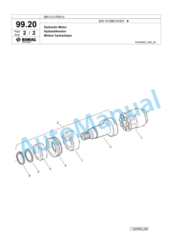Bomag BW 213 PDH-5 Single Drum Wheel Drive Vibratory Roller Spare Parts Catalogue 00824865 3 Bomag BW 213 PDH-5 Single Drum Wheel Drive Vibratory Roller Spare Parts Catalogue 00824865-3