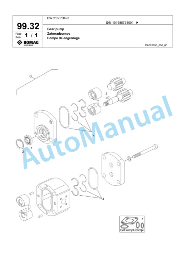 Bomag BW 213 PDH-5 Single Drum Wheel Drive Vibratory Roller Spare Parts Catalogue 00825275 3 Bomag BW 213 PDH-5 Single Drum Wheel Drive Vibratory Roller Spare Parts Catalogue 00825275-3