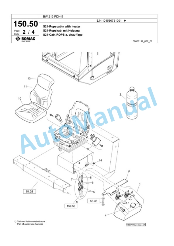 Bomag BW 213 PDH-5 Single Drum Wheel Drive Vibratory Roller Spare Parts Catalogue 00825275 4 Bomag BW 213 PDH-5 Single Drum Wheel Drive Vibratory Roller Spare Parts Catalogue 00825275-4