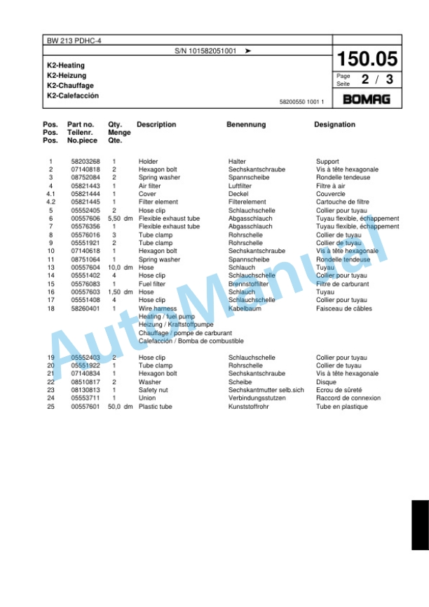 Bomag BW 213 PDHC-4 Single Drum Wheel Drive Vibratory Roller Spare Parts Catalogue 00818117 4 Bomag BW 213 PDHC-4 Single Drum Wheel Drive Vibratory Roller Spare Parts Catalogue 00818117-4