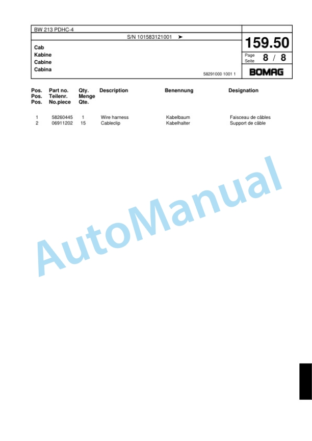 Bomag BW 213 PDHC-4 Single Drum Wheel Drive Vibratory Roller Spare Parts Catalogue 00818333 5 Bomag BW 213 PDHC-4 Single Drum Wheel Drive Vibratory Roller Spare Parts Catalogue 00818333-5