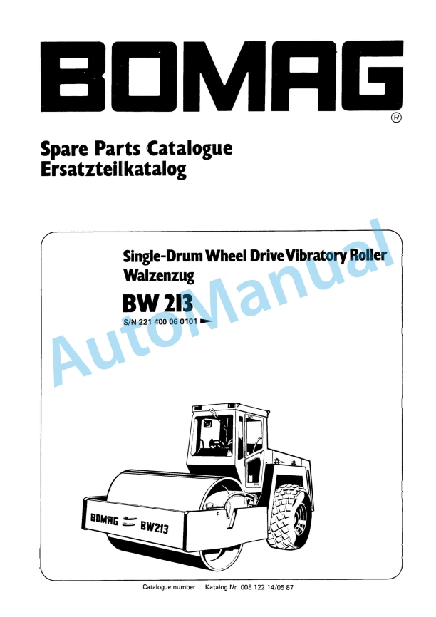 Bomag BW 213 Single Drum Wheel Drive Vibratory Roller Spare Parts Catalogue 00812214 1 Bomag BW 213 Single Drum Wheel Drive Vibratory Roller Spare Parts Catalogue 00812214