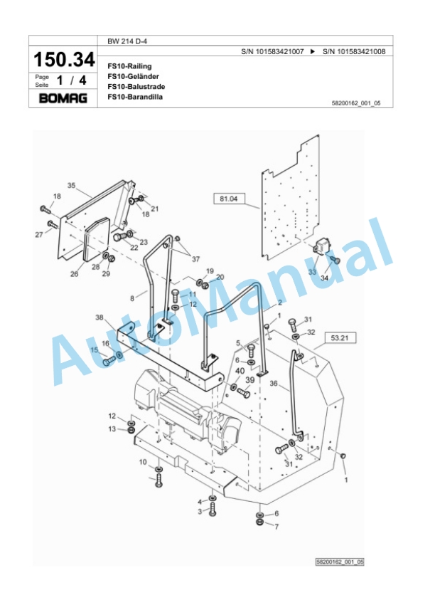 Bomag BW 214 D-4 Single Drum Wheel Drive Vibratory Roller Spare Parts Catalogue 00818651 4 Bomag BW 214 D-4 Single Drum Wheel Drive Vibratory Roller Spare Parts Catalogue 00818651-4