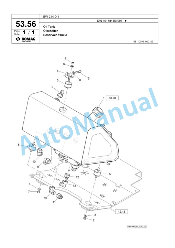 Bomag BW 214 D-4 Single Drum Wheel Drive Vibratory Roller Spare Parts Catalogue 00824185 2 Bomag BW 214 D-4 Single Drum Wheel Drive Vibratory Roller Spare Parts Catalogue 00824185-2