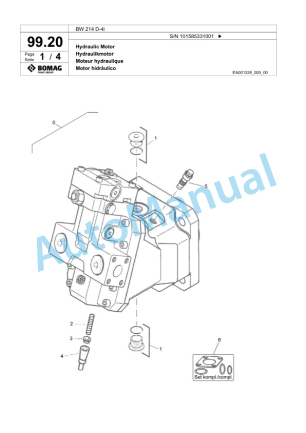 Bomag BW 214 D-4i Single Drum Wheel Drive Vibratory Roller Spare Parts Catalogue 00824687 3 Bomag BW 214 D-4i Single Drum Wheel Drive Vibratory Roller Spare Parts Catalogue 00824687-3